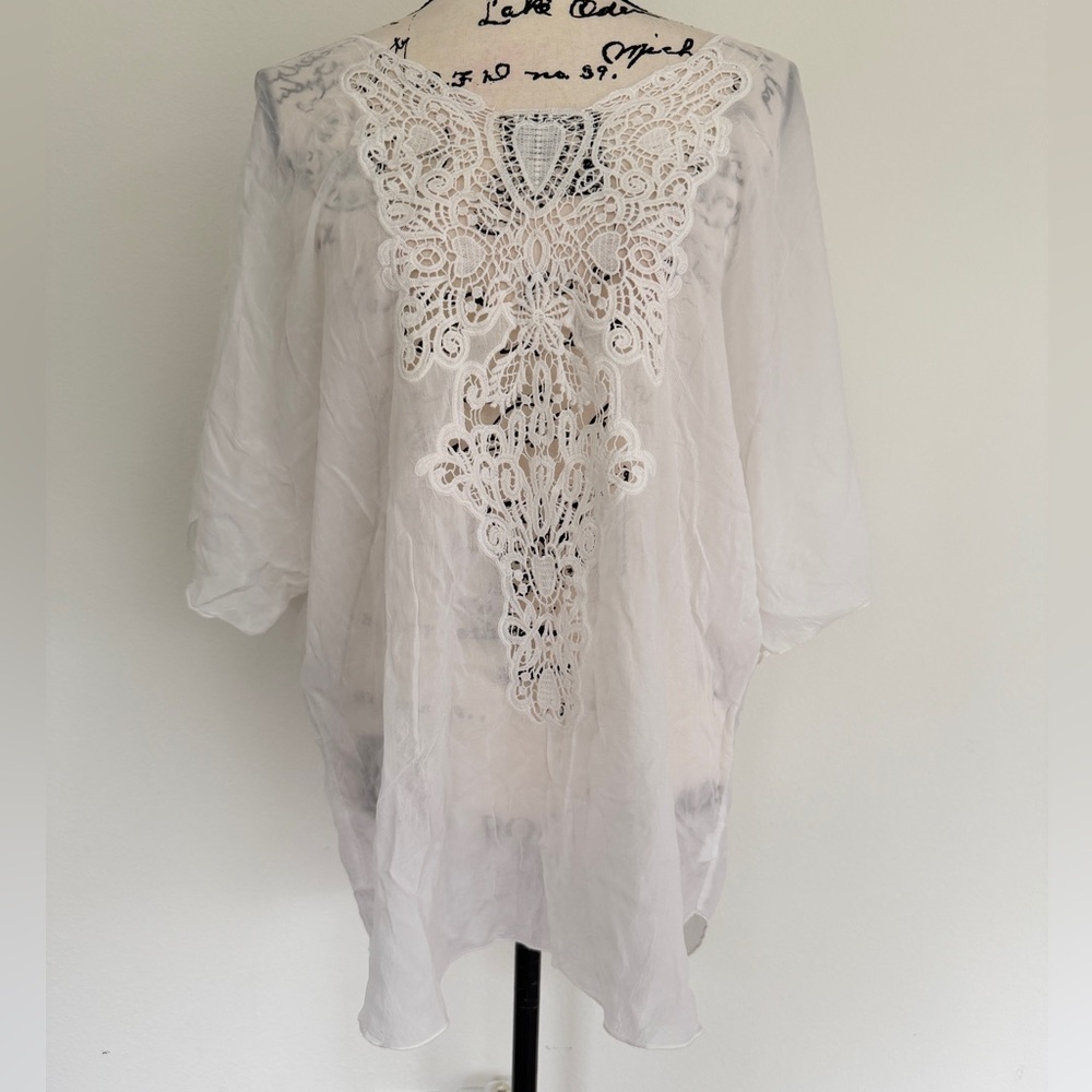 Johnny Was Tunic Blouse Lace Embroidered Ivory Sz XL Cottagecore Prairiecore - Picture 2 of 16